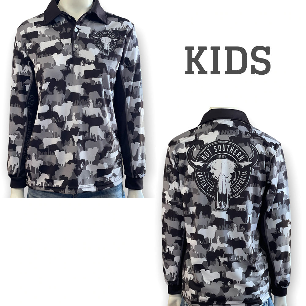 Cattle Co Kids Fishing Shirt - Grey Camo