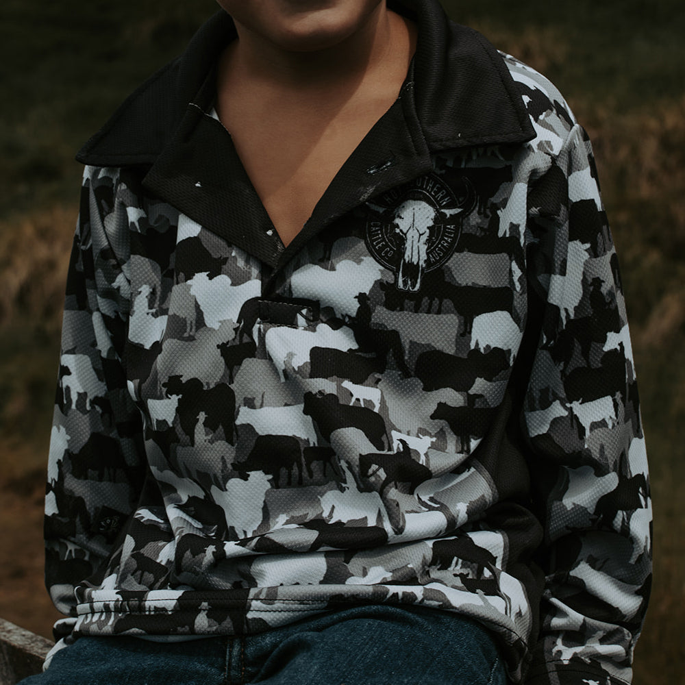 Cattle Co Kids Fishing Shirt - Grey Camo