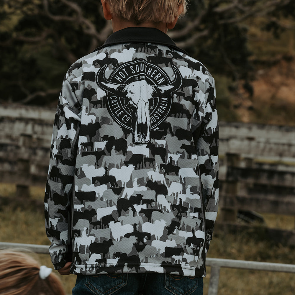 Cattle Co Kids Fishing Shirt - Grey Camo