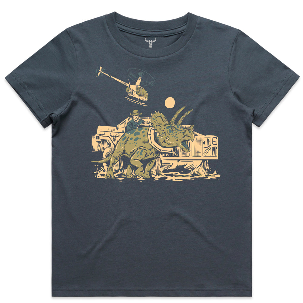 Dino Catcher Petrol Blue Kids Tee