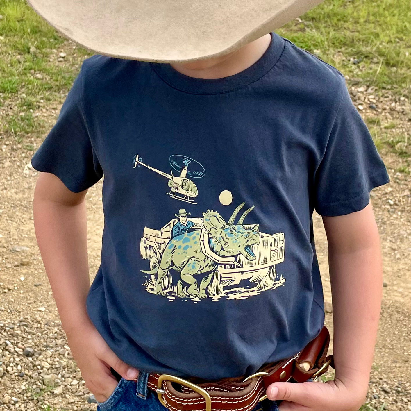 Dino Catcher Petrol Blue Kids Tee