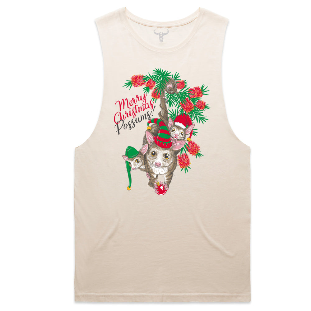Merry Christmas Possums Unisex Cream Muscle Tank