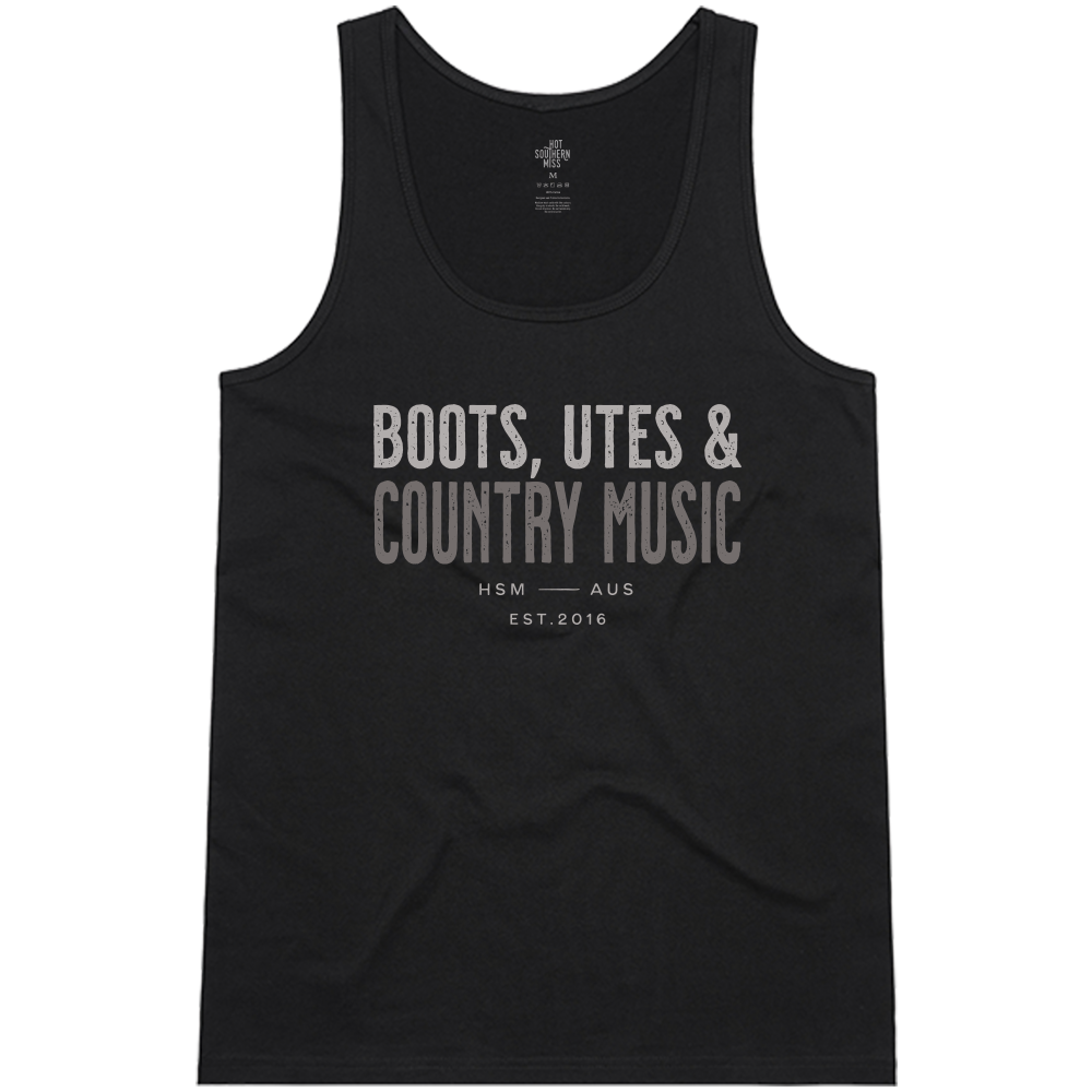 Boots, Utes & Country Music Ladies Black Singlet
