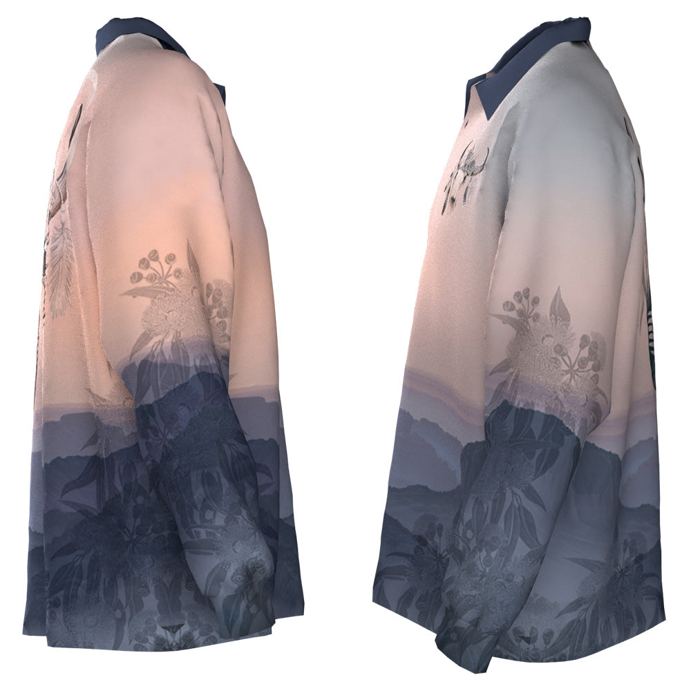Australian Floral Cow Skull Adults Fishing Shirt - Dawn