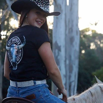 Aussie Flag Cattle Co Ladies V-Neck Black Tee