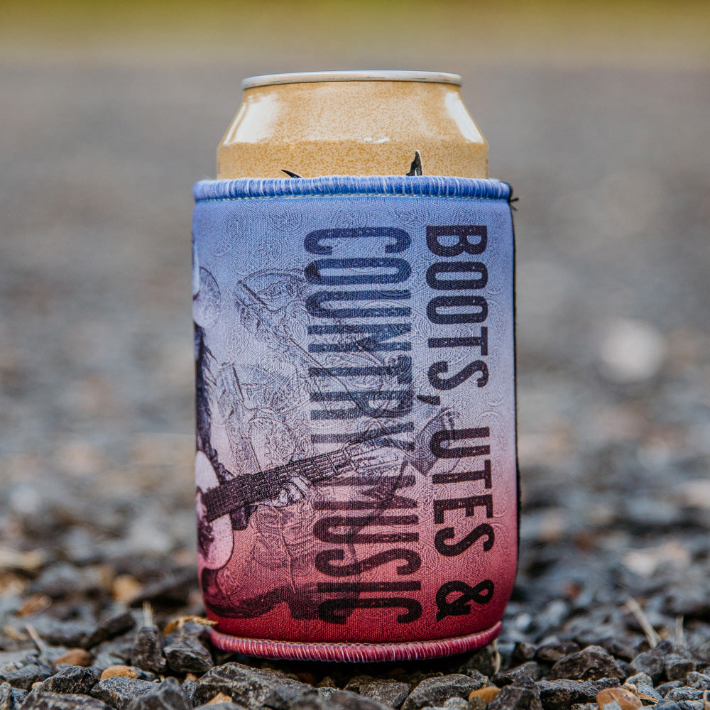 Boots, Utes & Country Music Beer Can Stubby Bottle Cooler Holder