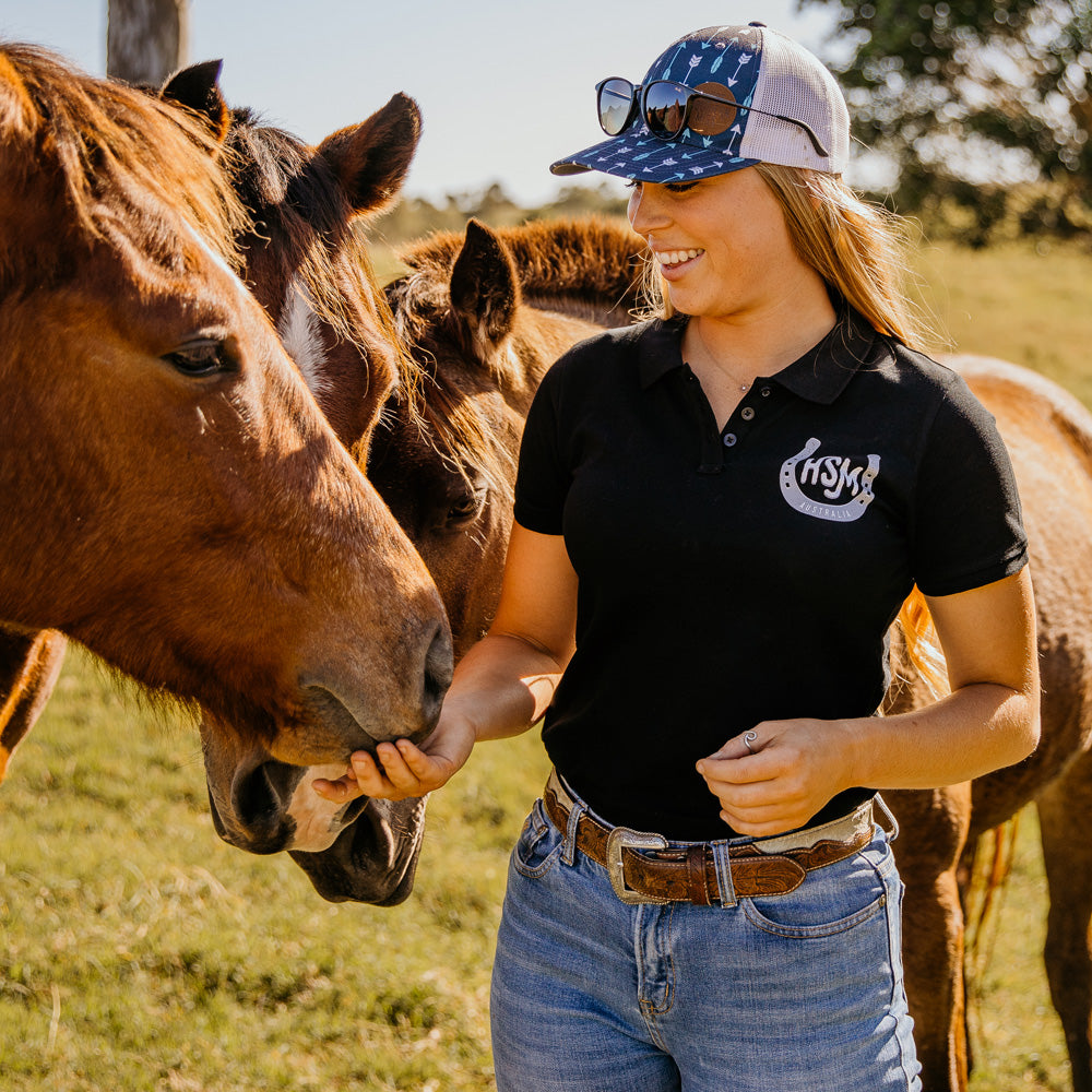 Campdraft Co Ladies Black Pique Polo