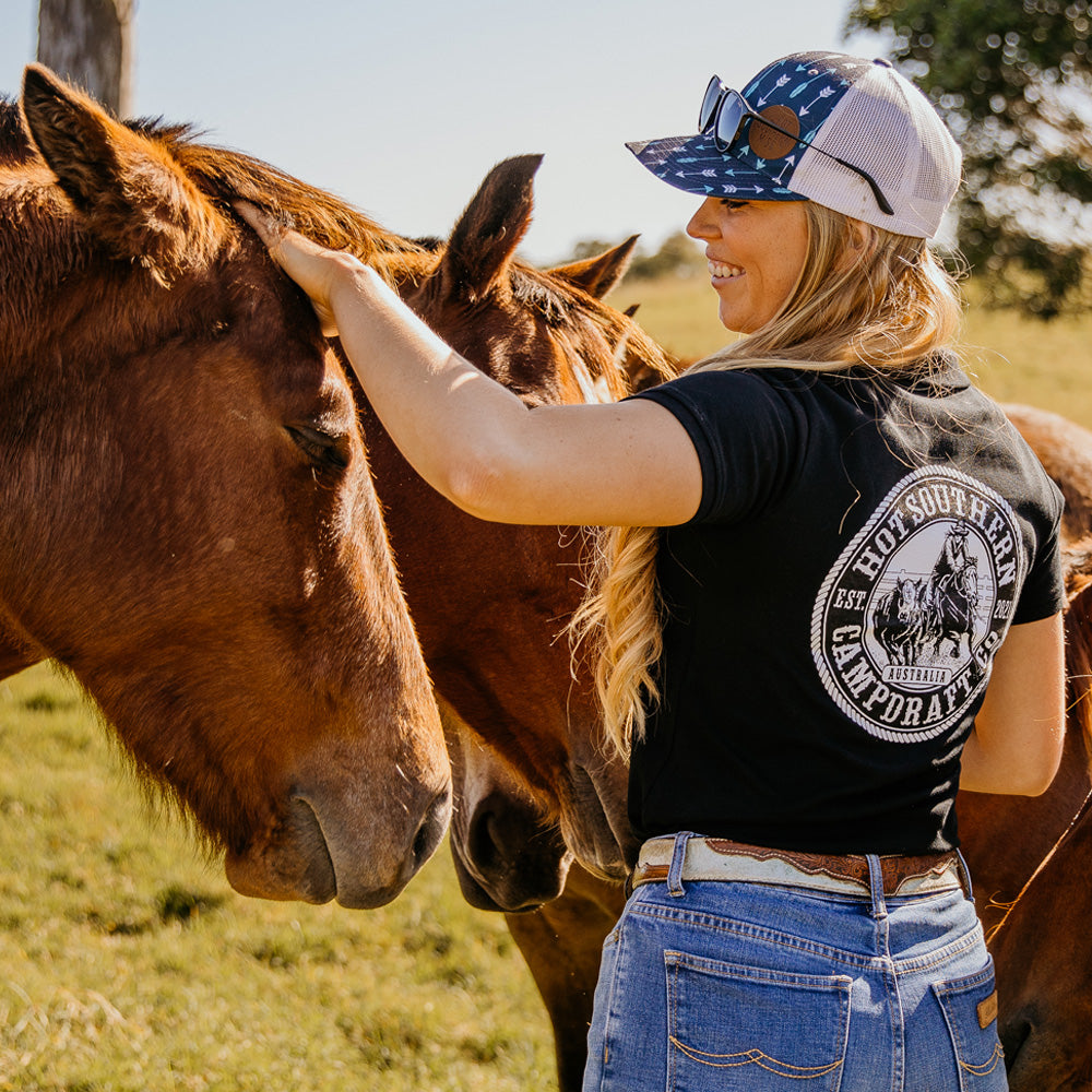 Campdraft Co Ladies Black Pique Polo