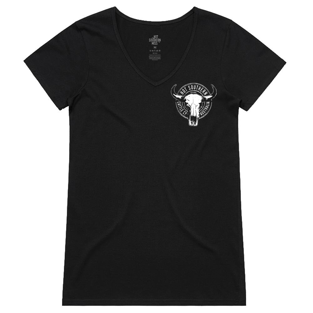 Cattle Co Ladies V-Neck Black Tee