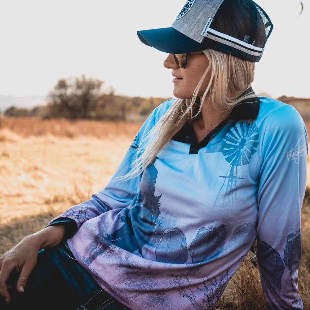 Cattle Co Adults Fishing Shirt - Blue & Pink Drover