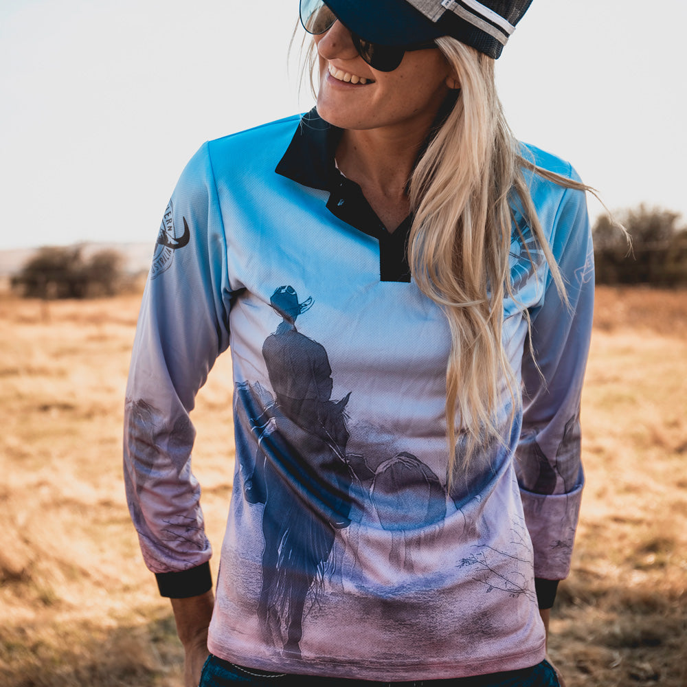 Cattle Co Adults Fishing Shirt - Blue & Pink Drover