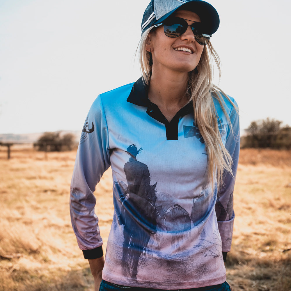 Cattle Co Adults Fishing Shirt - Blue & Pink Drover