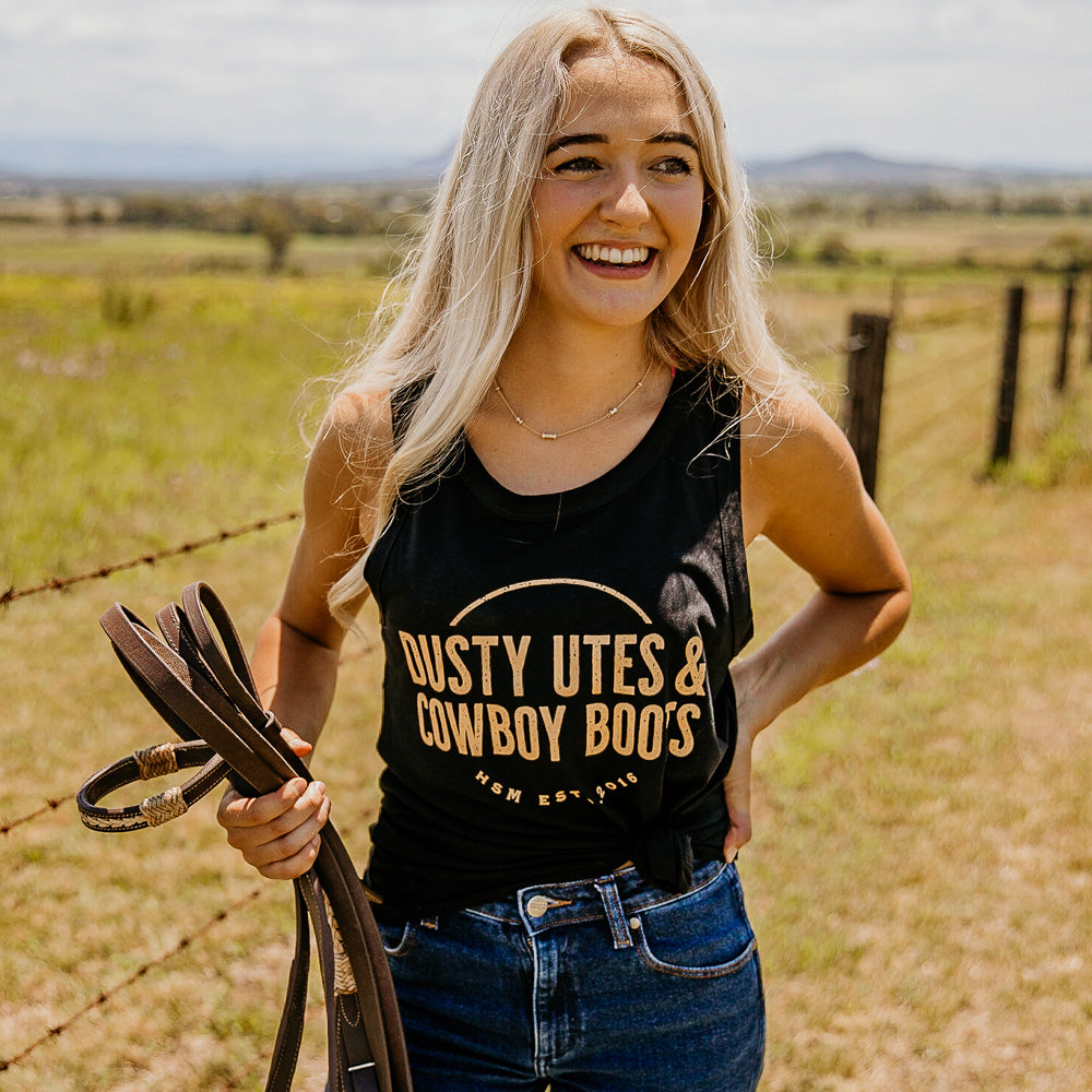 Dusty Utes & Cowboy Boots Ladies Black Singlet