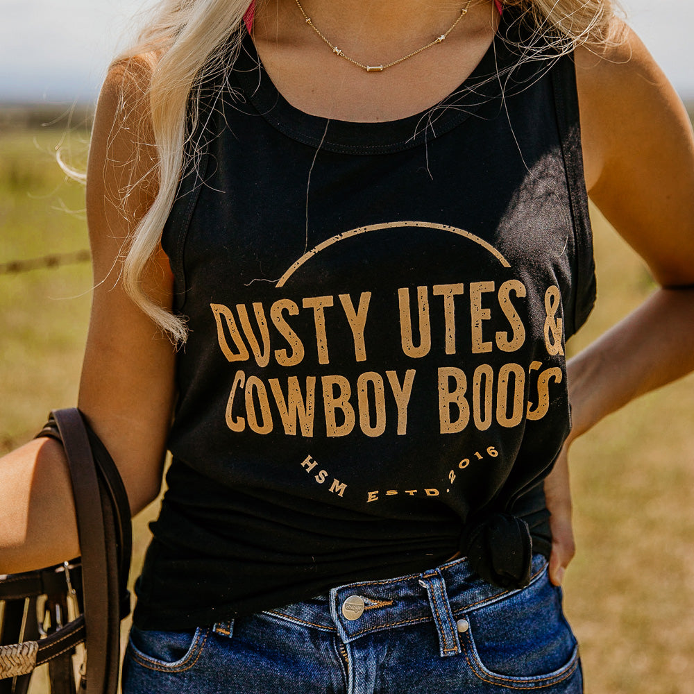Dusty Utes & Cowboy Boots Ladies Black Singlet