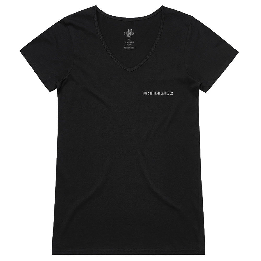 Aussie Flag Cattle Co Ladies V-Neck Black Tee