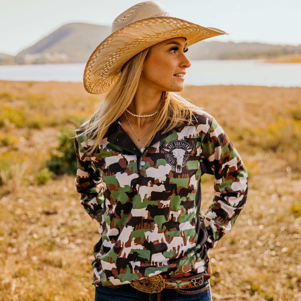 Cattle Co Adults Fishing Shirt - Green Camo