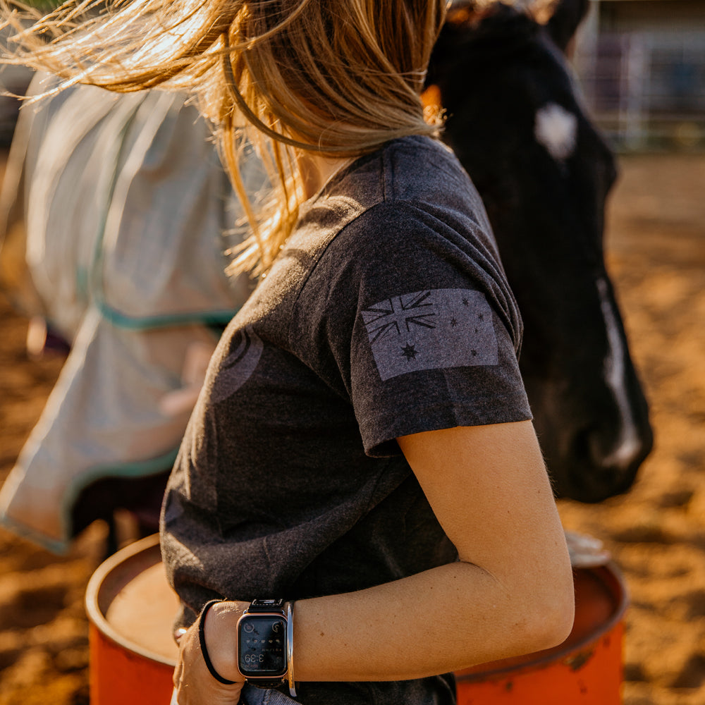 HSM Horns Ladies Charcoal Marle Tee