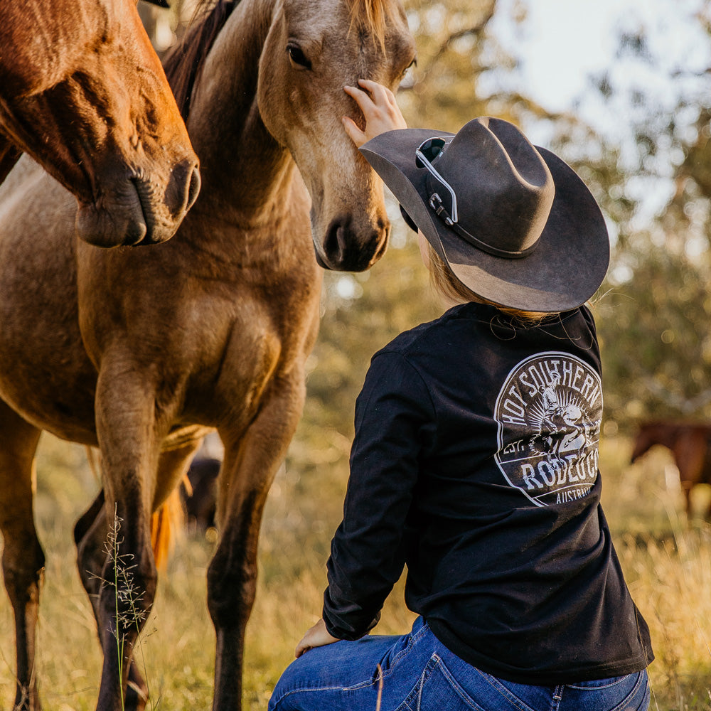 Bronc Rodeo Co Unisex Long Sleeve Black Tee