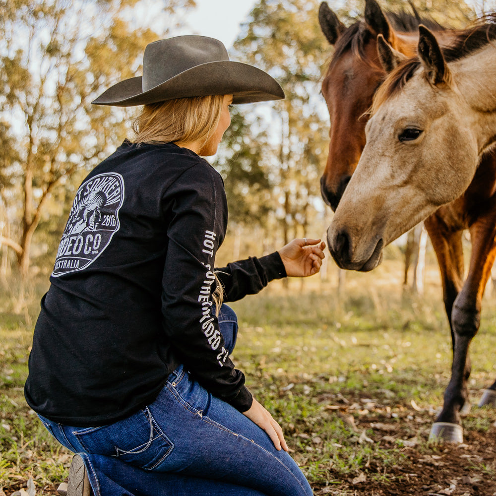 Bronc Rodeo Co Unisex Long Sleeve Black Tee