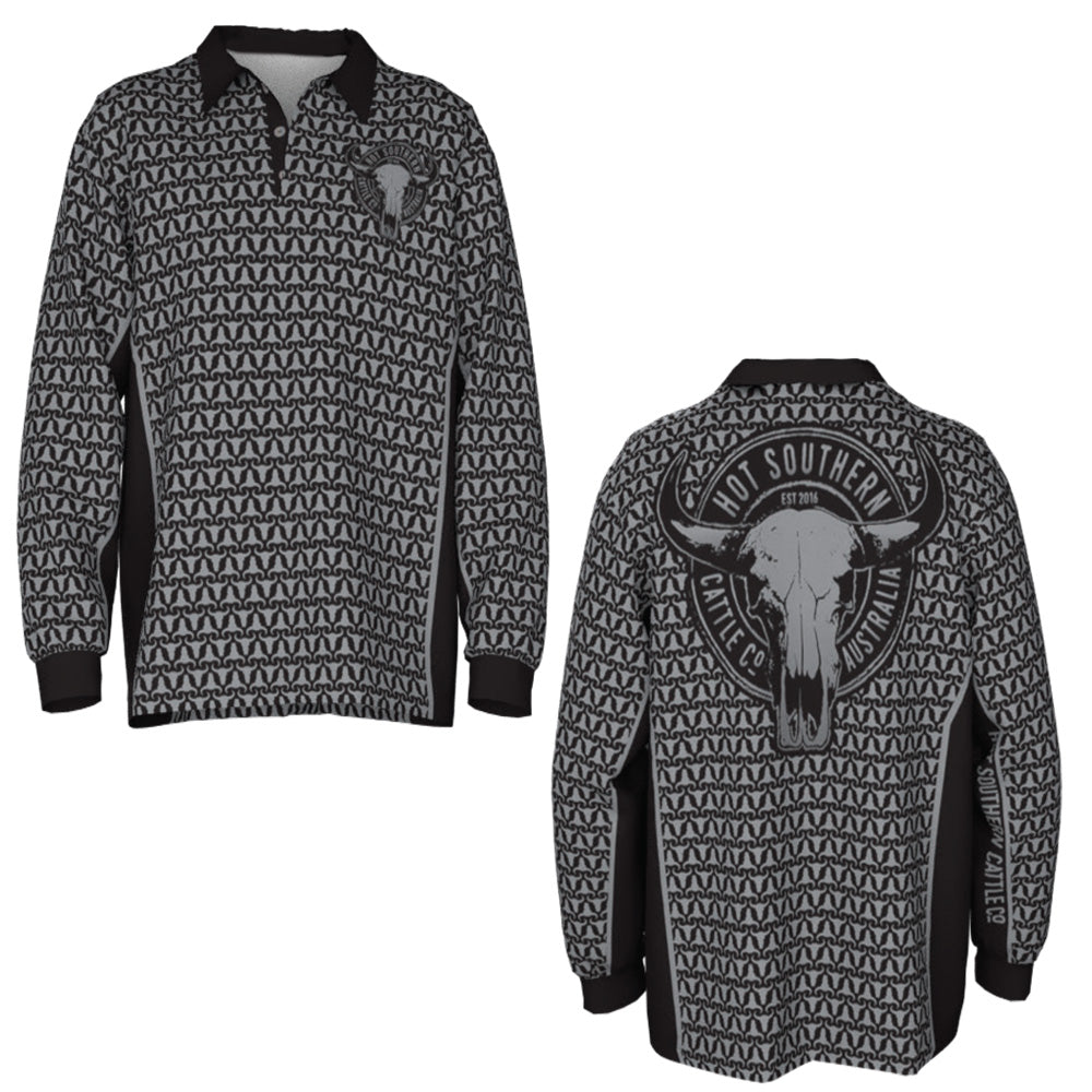 Cattle Co Adults Fishing Shirt - Grey Skulls