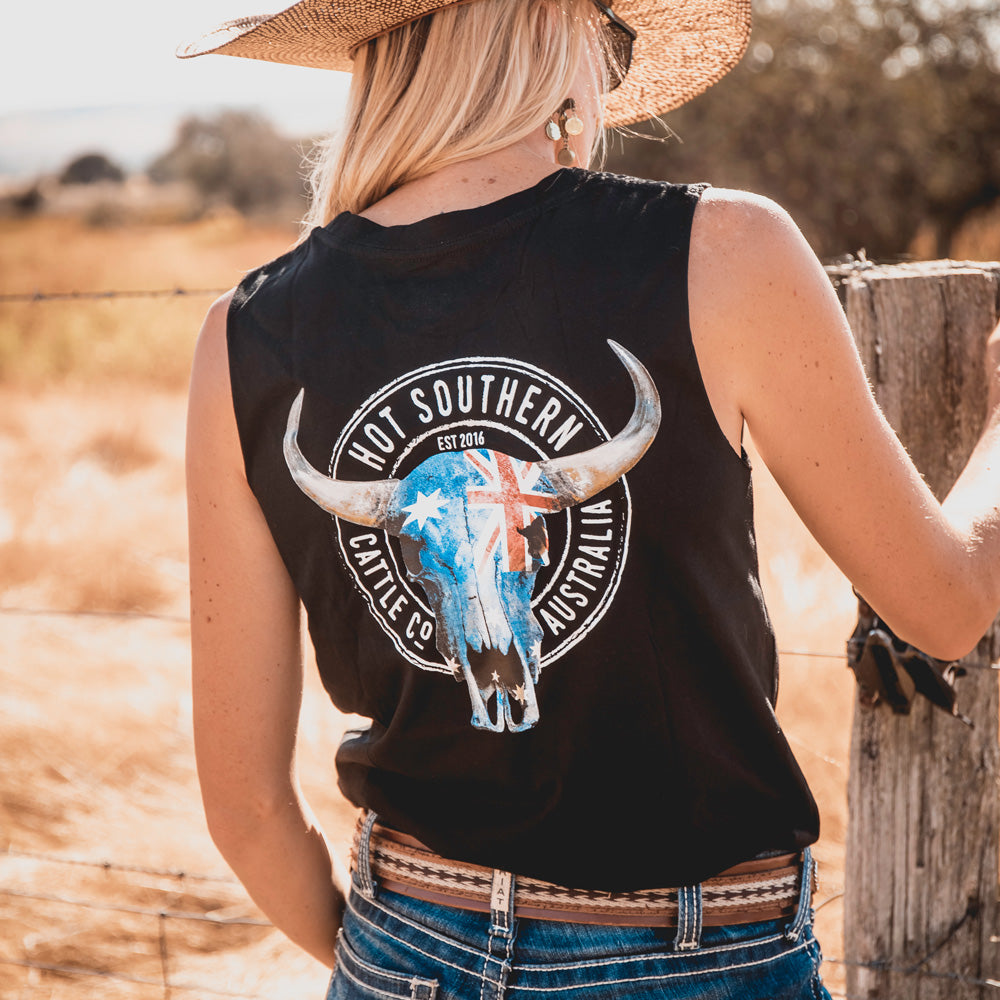 Aussie Flag Cattle Co Ladies Black Tank