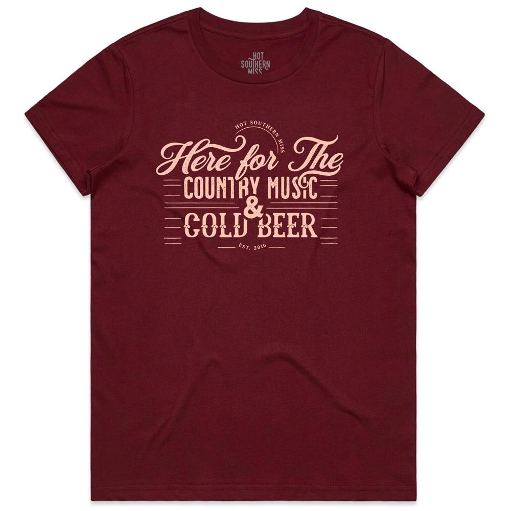 Cold Beer Ladies Maroon Tee