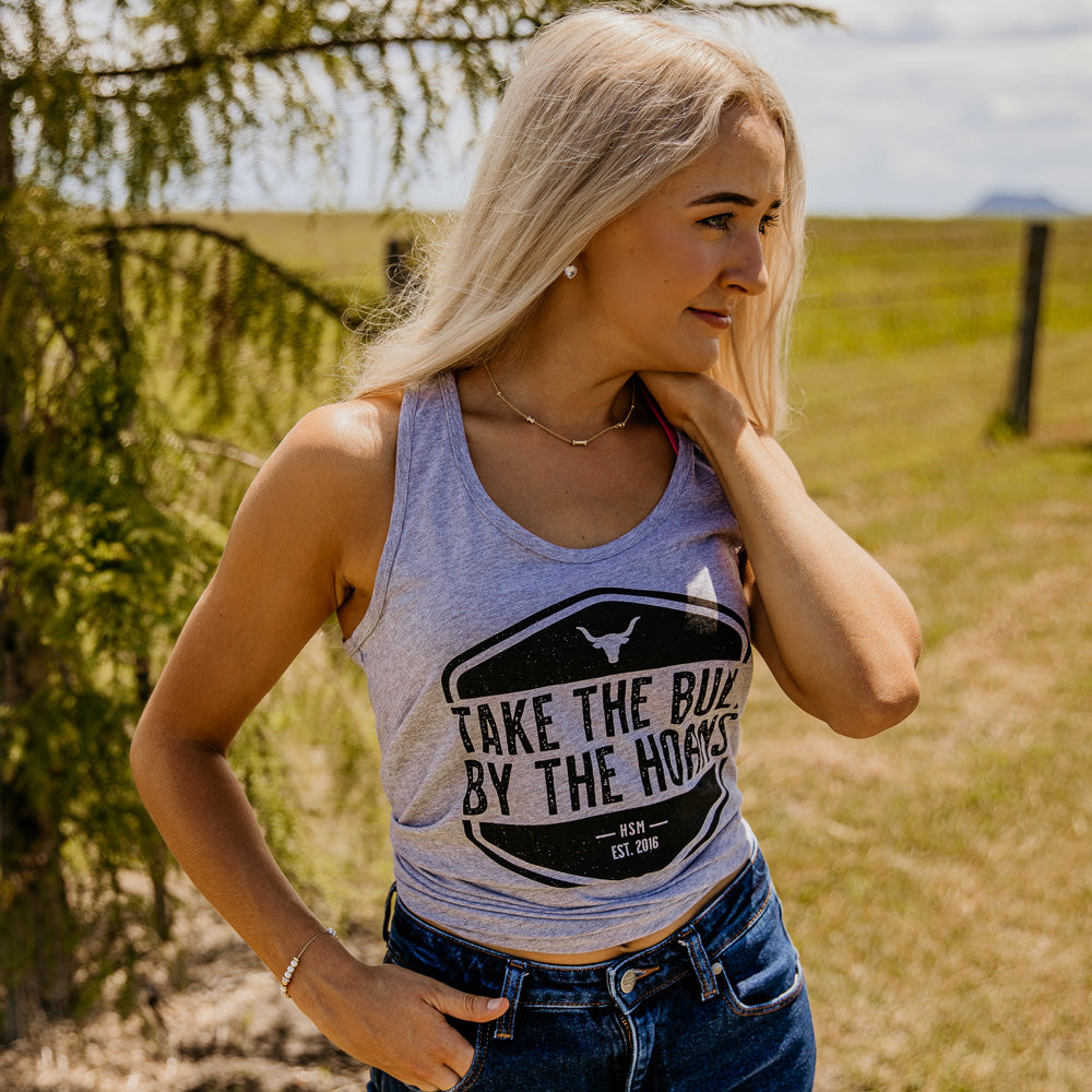 Bull By The Horns Ladies Grey Marle Singlet