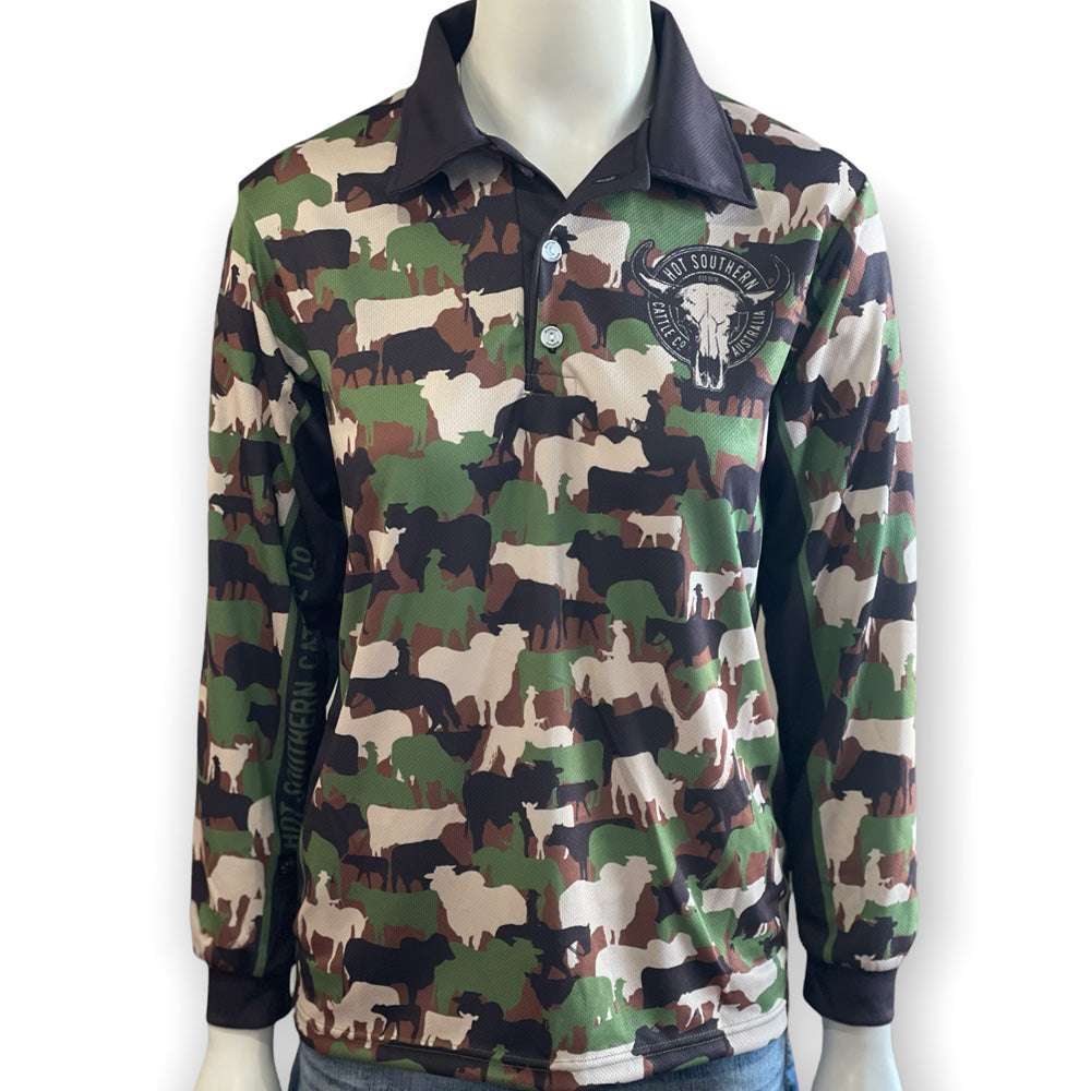 Cattle Co Adults Fishing Shirt - Green Camo