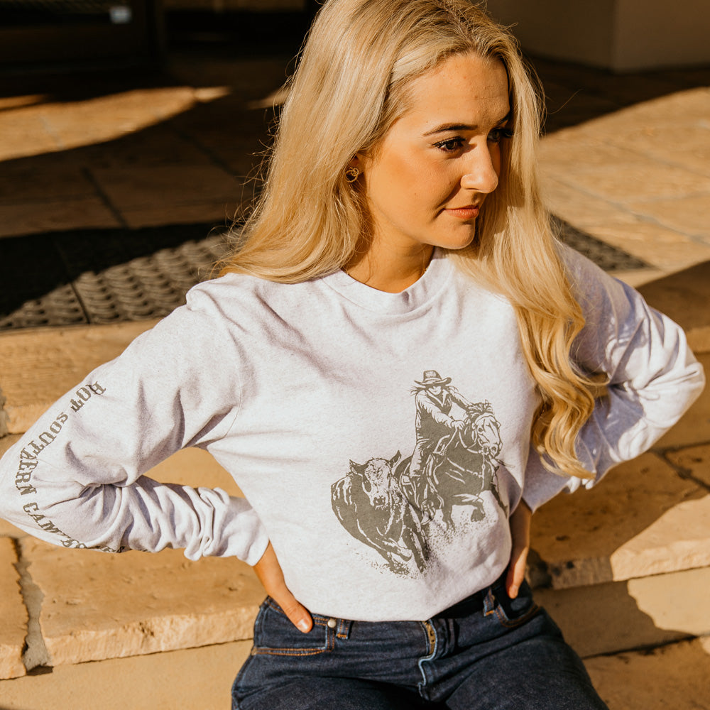 Campdrafting Unisex Long Sleeve White Marle Tee