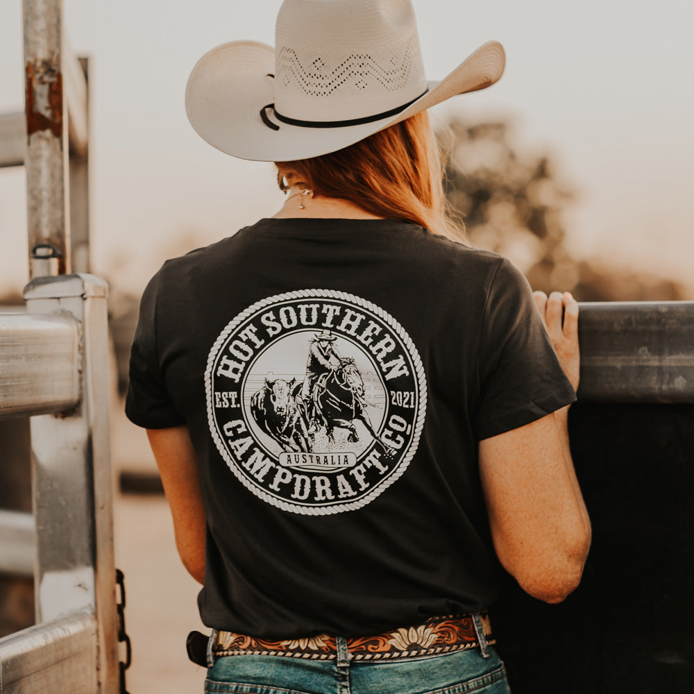 Campdraft Co Ladies Dusty Black Tee