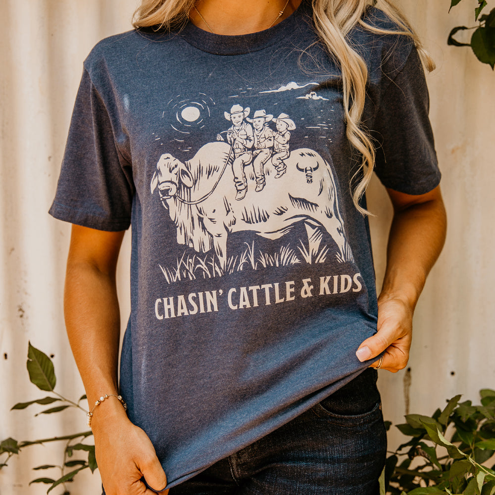 Chasin' Cattle and Kids Unisex Navy Marle Tee