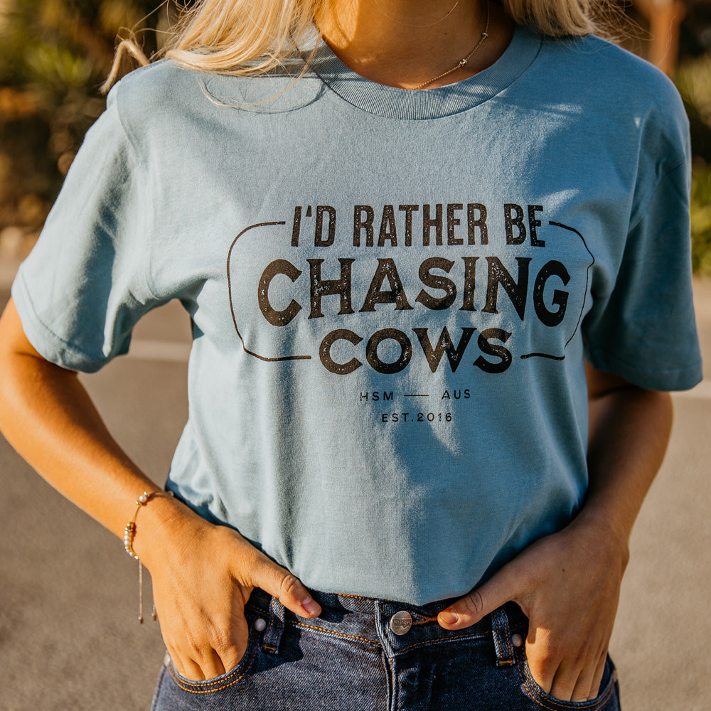 Rather Be Chasing Cows Unisex Slate Blue Tee