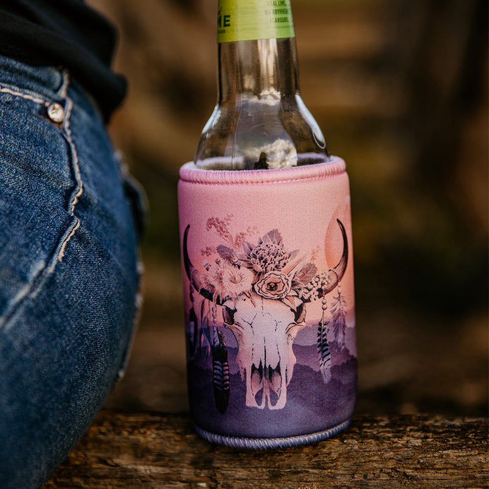 Australian Floral Cow Skull Beer Can Stubby Bottle Cooler Holder - Dawn