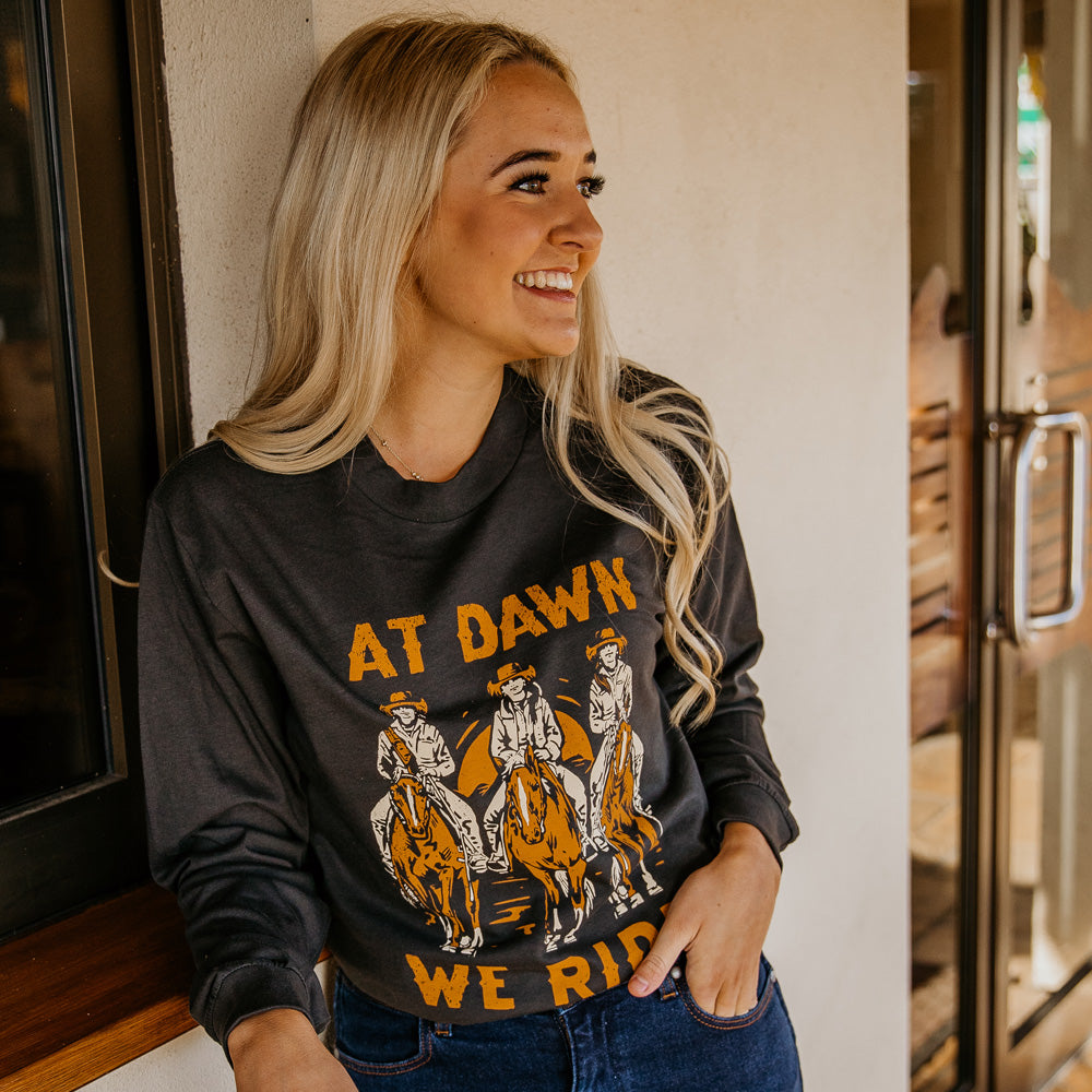 At Dawn We Ride Unisex Long Sleeve Dusty Black Tee