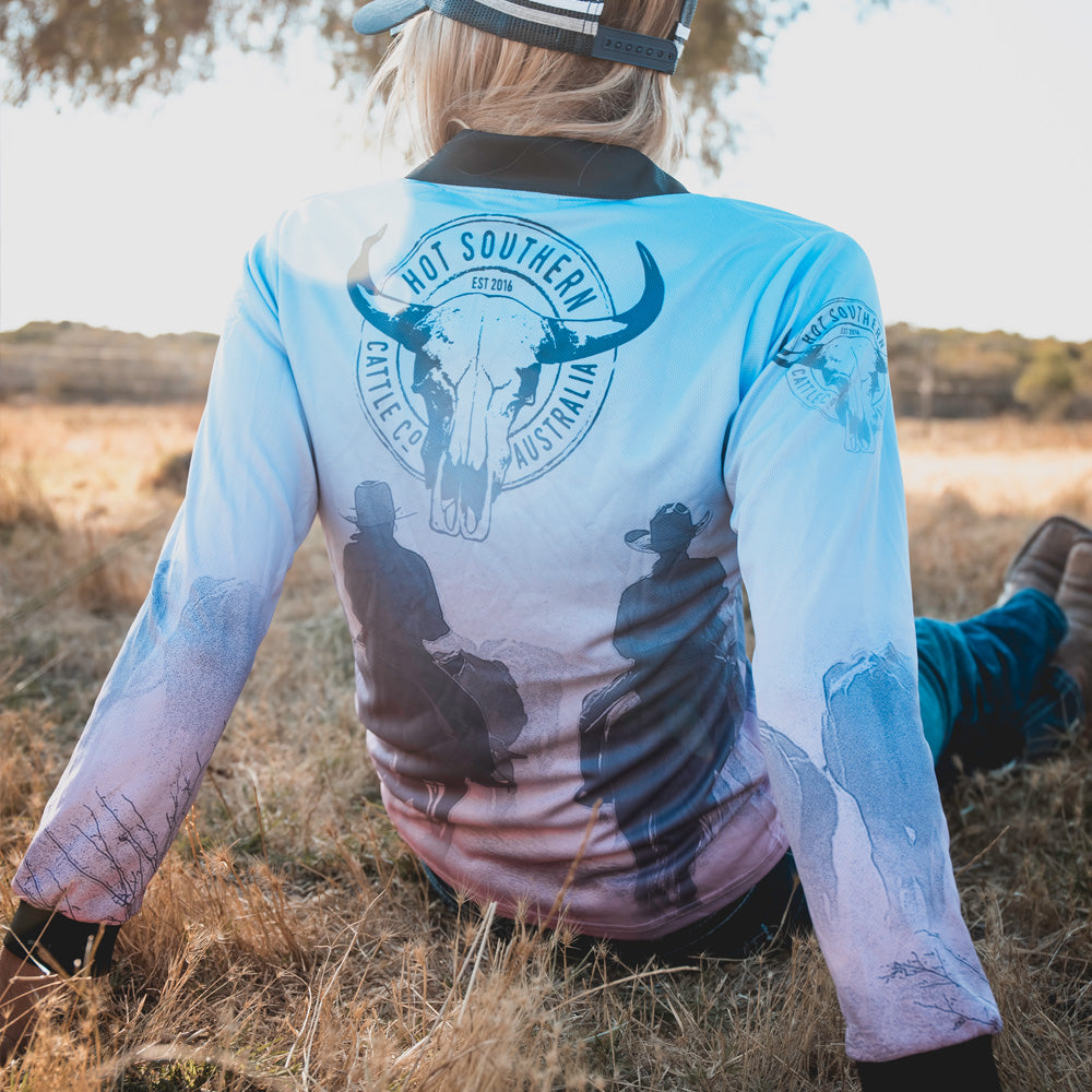 Cattle Co Adults Fishing Shirt - Blue & Pink Drover