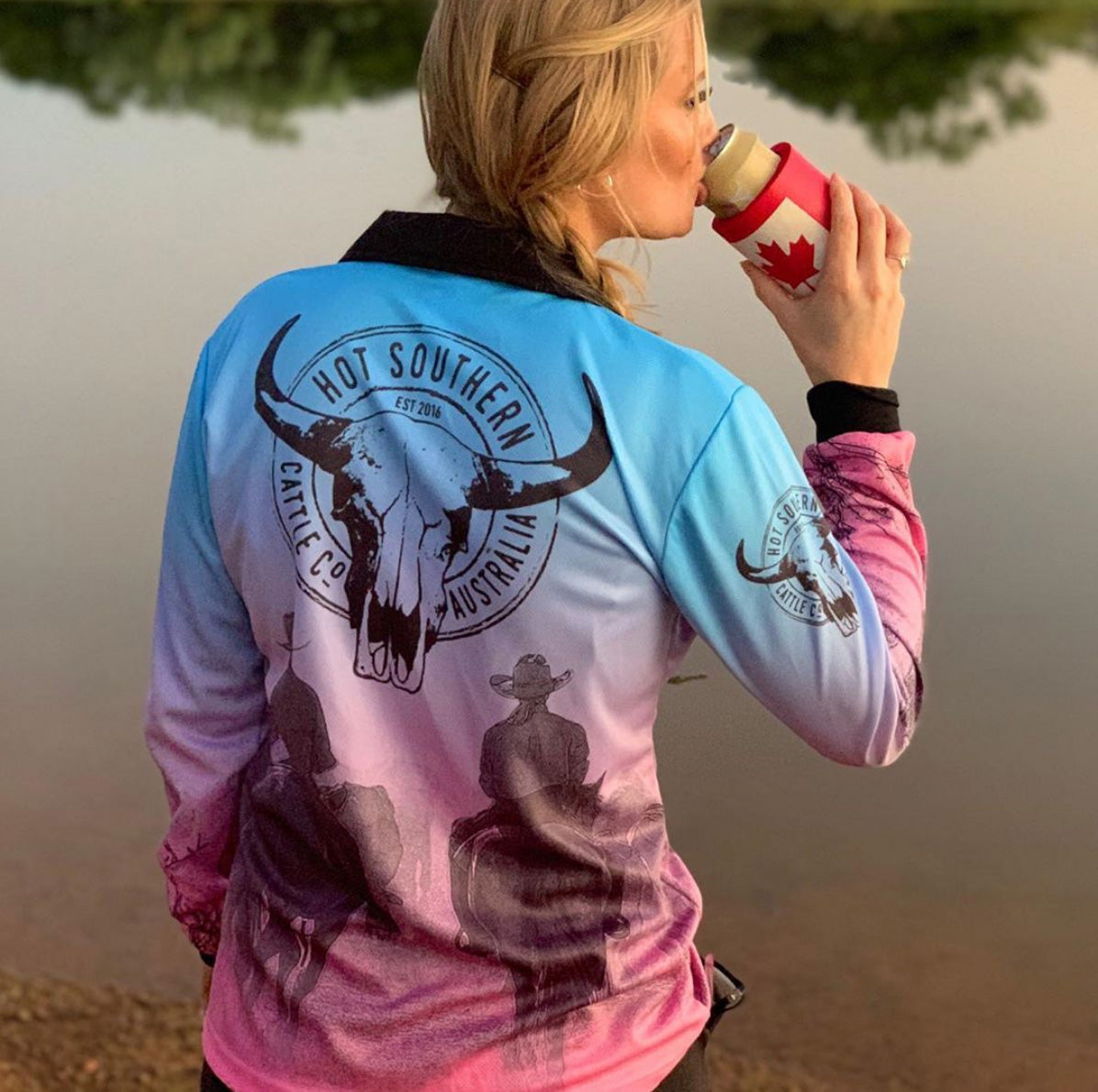 Cattle Co Adults Fishing Shirt - Blue & Pink Drover