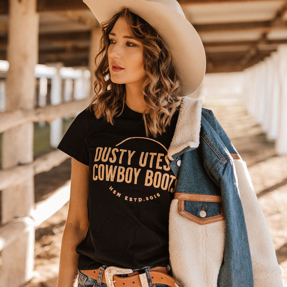 Dusty Utes & Cowboy Boots Ladies Black Tee