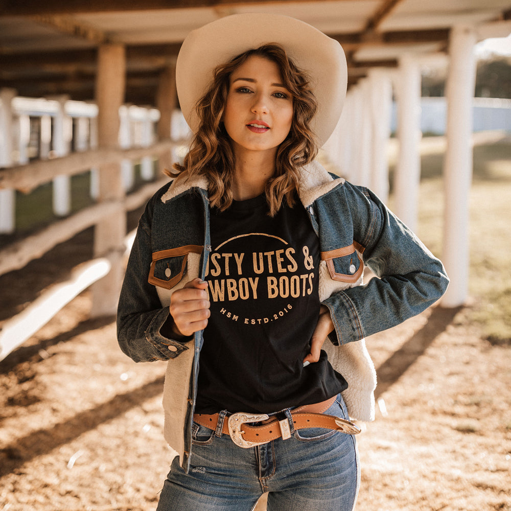 Dusty Utes & Cowboy Boots Ladies Black Tee