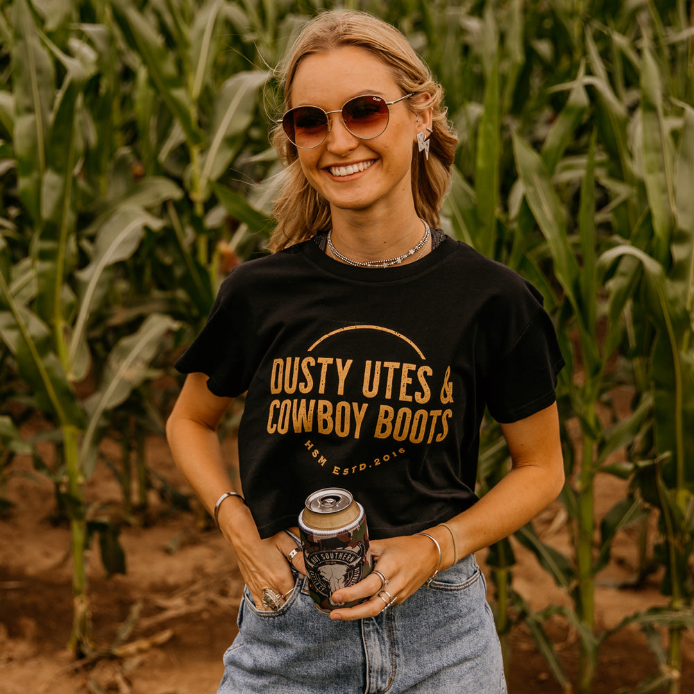 Dusty Utes & Cowboy Boots Ladies Crop Tee
