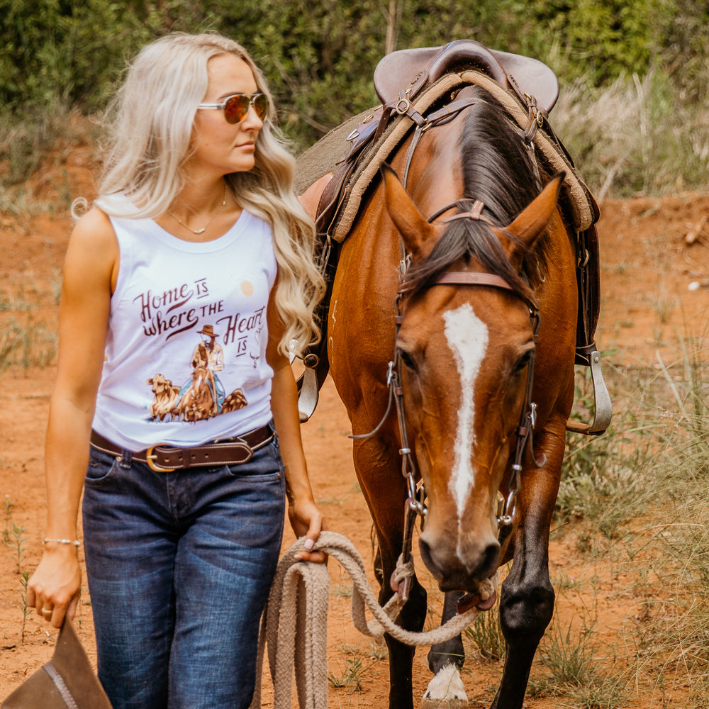 Home Is Where The Heart Is Ladies White Singlet