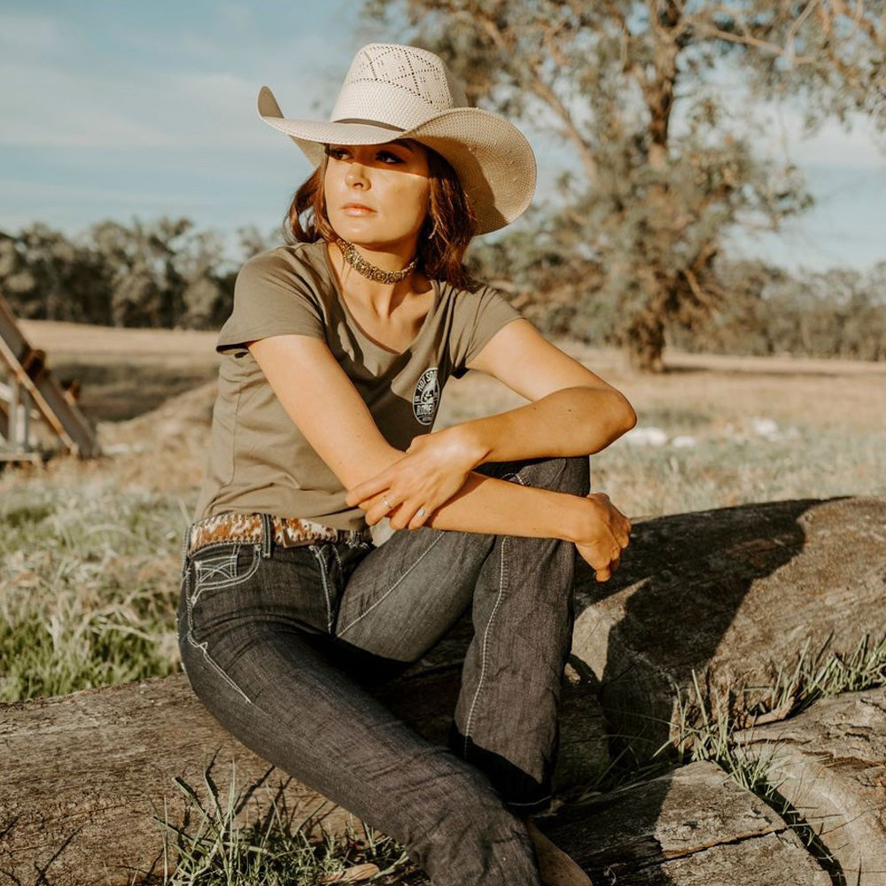 Bronc Rodeo Co Ladies Scoop Olive Tee