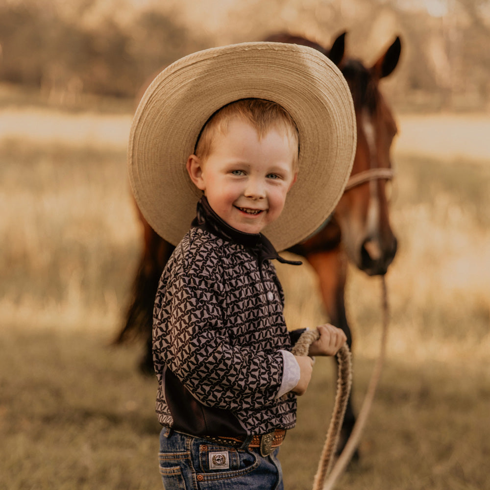 Cattle Co Kids Fishing Shirt - Grey Skulls