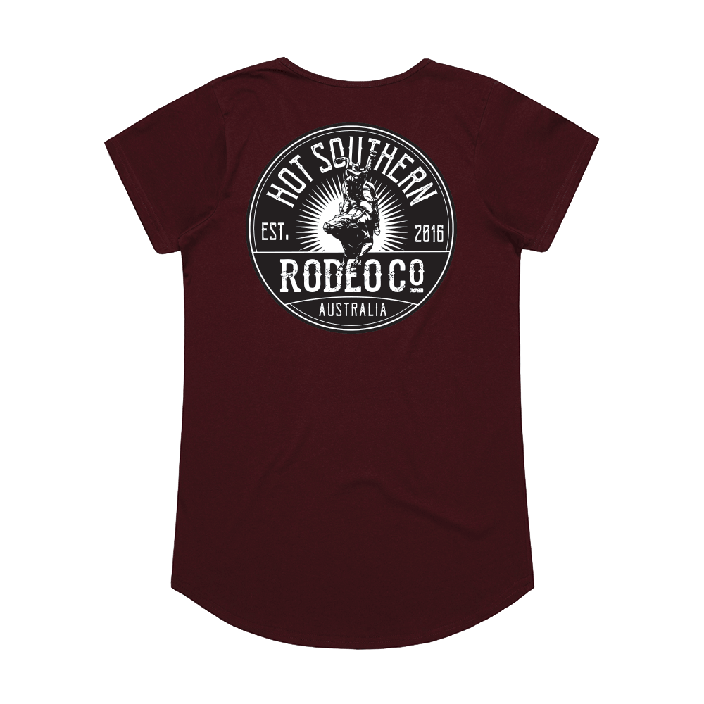 Bull Rodeo Co Ladies Scoop Maroon Tee