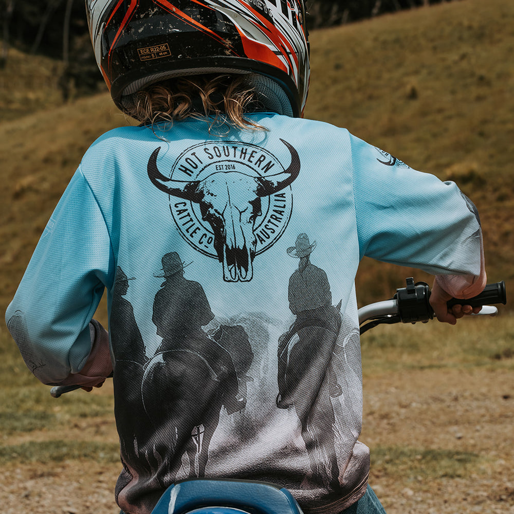 Cattle Co Kids Fishing Shirt - Blue & Peach Drover