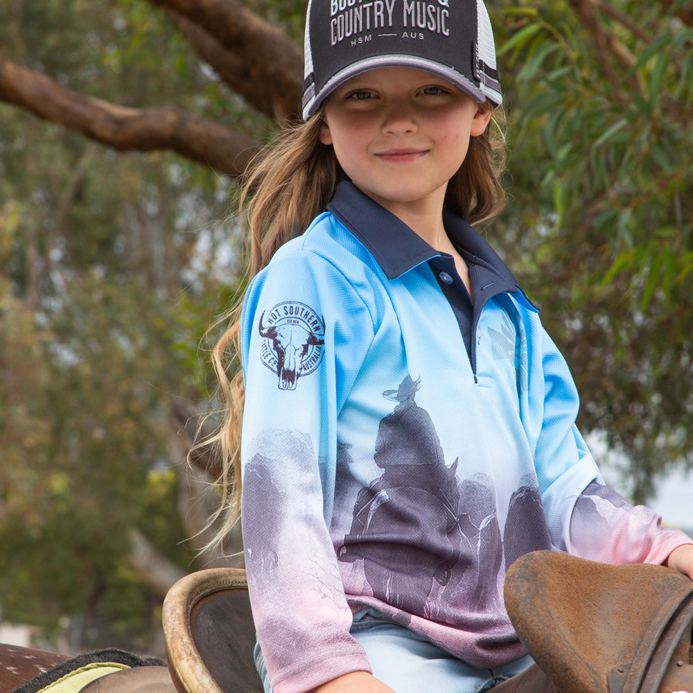 Cattle Co Kids Fishing Shirt - Blue & Peach Drover