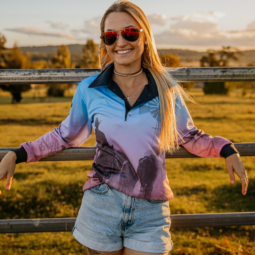 Cattle Co Adults Fishing Shirt - Blue & Pink Drover