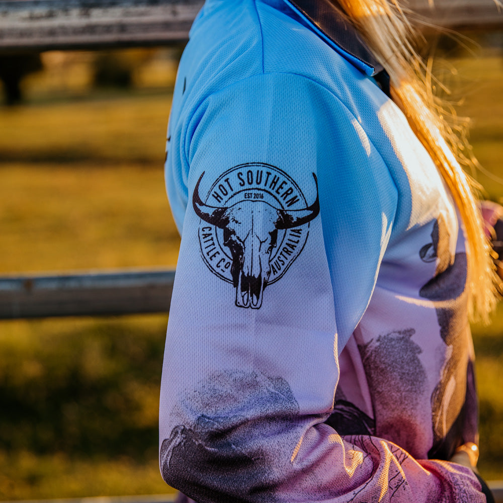 Cattle Co Adults Fishing Shirt - Blue & Pink Drover