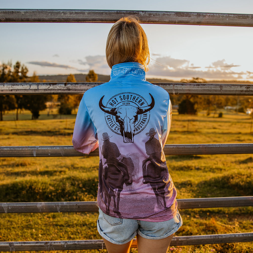 Cattle Co Adults Fishing Shirt - Blue & Pink Drover
