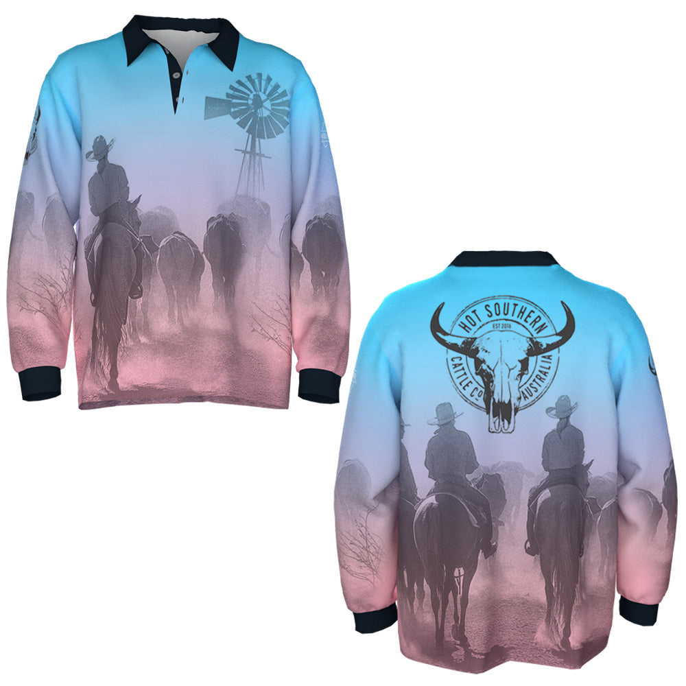 Cattle Co Adults Fishing Shirt - Blue & Pink Drover