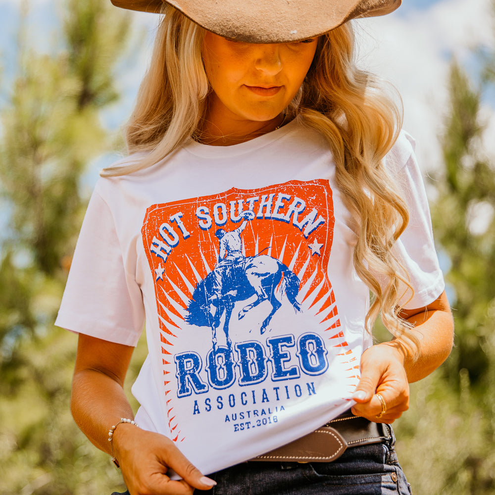 Hot Southern Rodeo Association Unisex White Tee